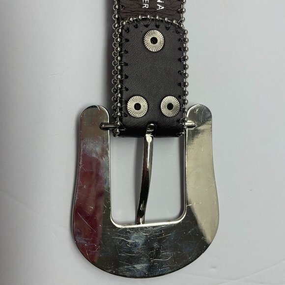 BHW Western Amber Bling Cowgirl Belt Gen Leather Sz L 36-38 Brown Silver Rodeo - Picture 10 of 16
